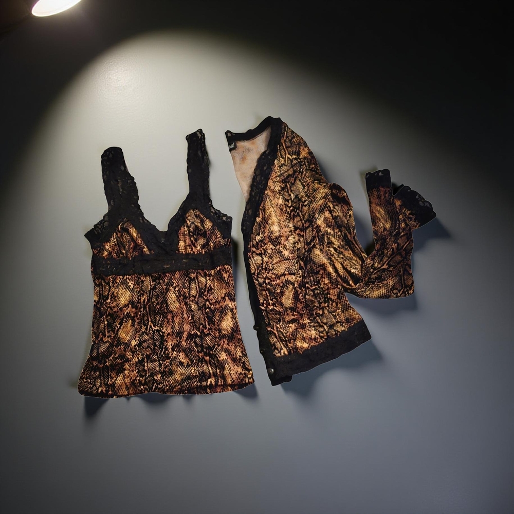 Betsey Johnson Black and Gold Snake Print Set